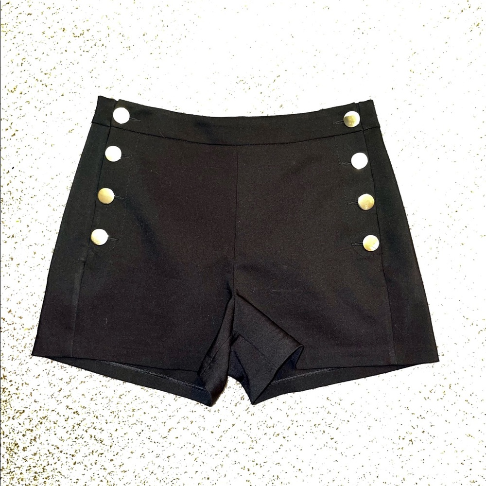 Express Black high waisted gold button down shorts.